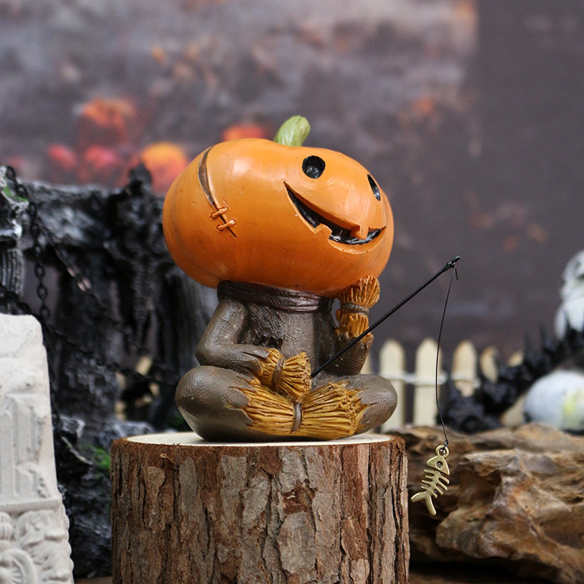 🎃 Pumpkin Fisherman Figurine – A Quirky Touch of Halloween Fun