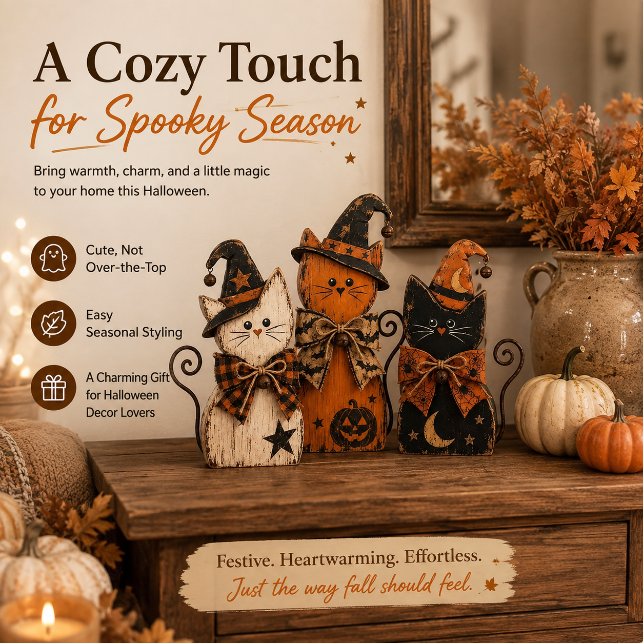 🎃3-Piece Rustic Halloween Wooden Figurine Set