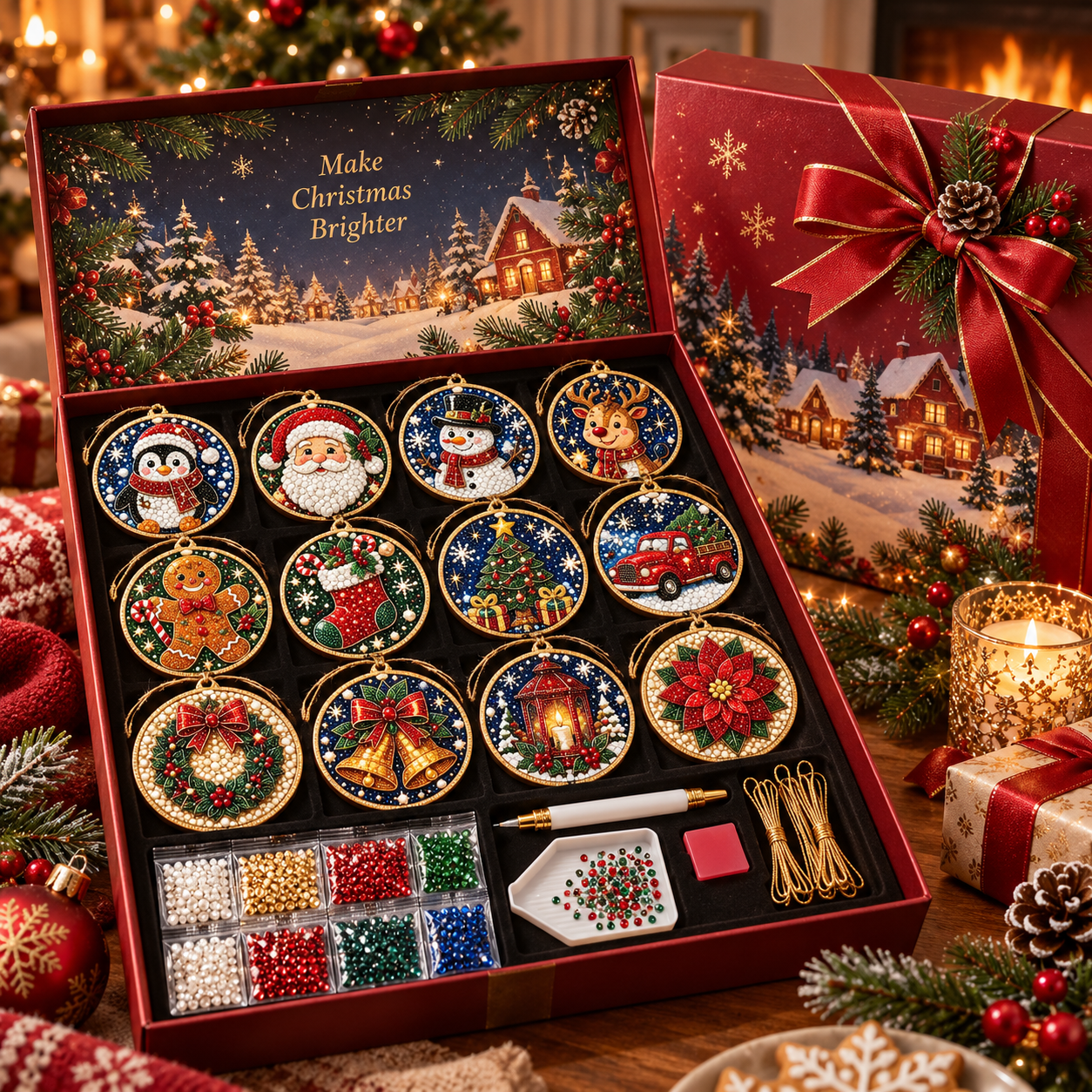 12PCS Christmas Diamond Art Ornament Kit