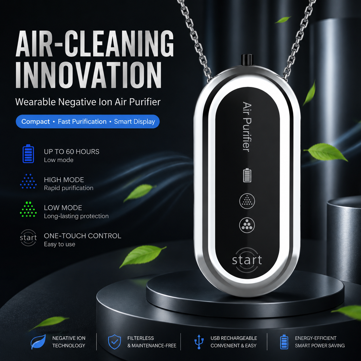 Wearable Negative Ion Personal Air Purifier – Two-Mode Rechargeable Necklace