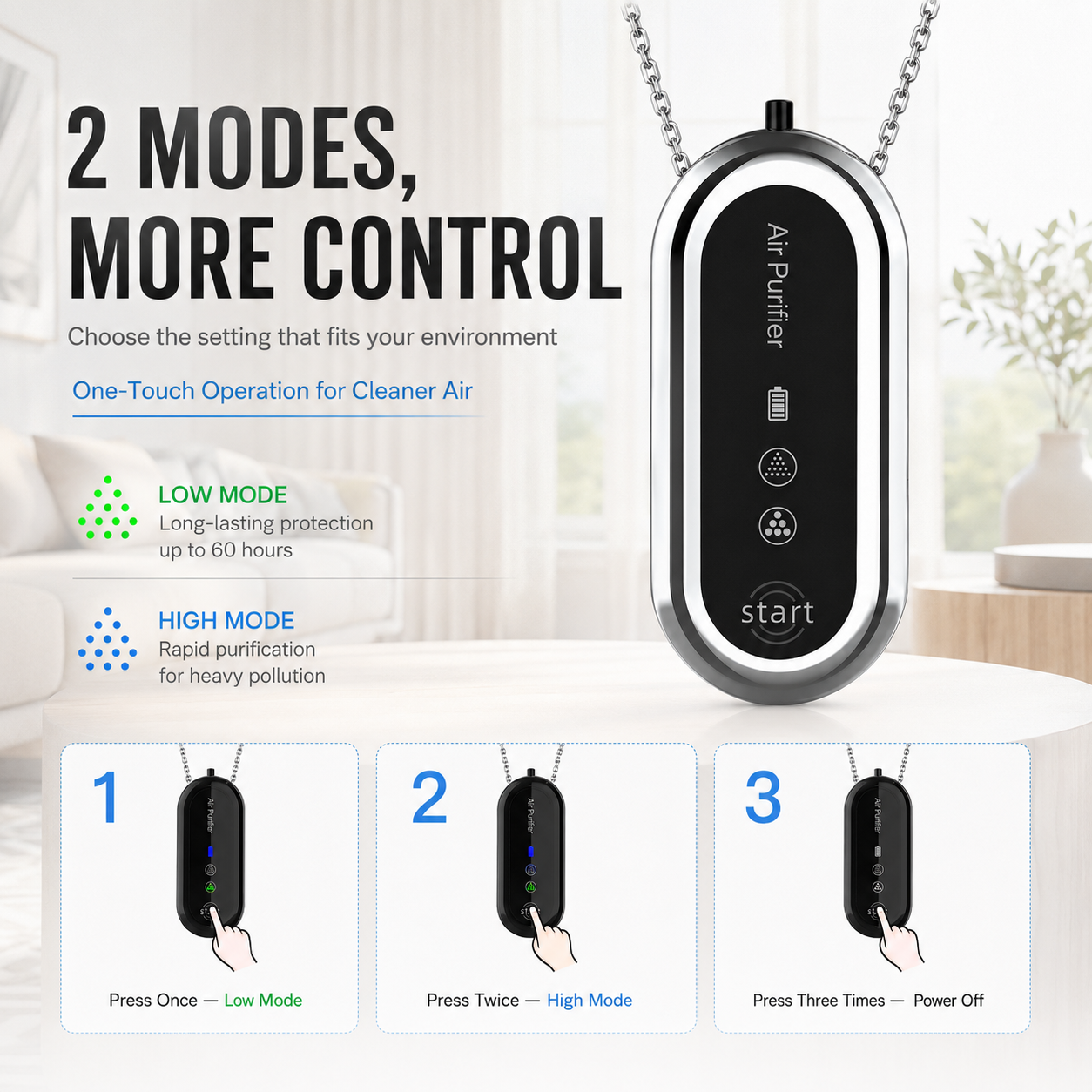 Wearable Negative Ion Personal Air Purifier – Two-Mode Rechargeable Necklace