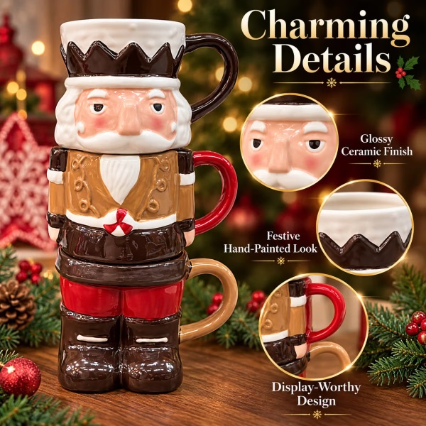 Stackable Christmas Mug Set – Festive Coffee Cups & Holiday Kitchen Decor