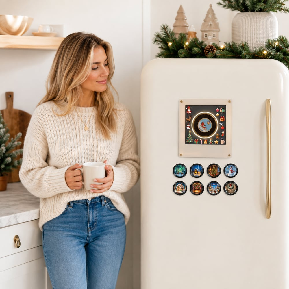 Retro NFC Vinyl Christmas Refrigerator Magnet Light-Up Spinning Decor for Holiday Home & Christmas Gift