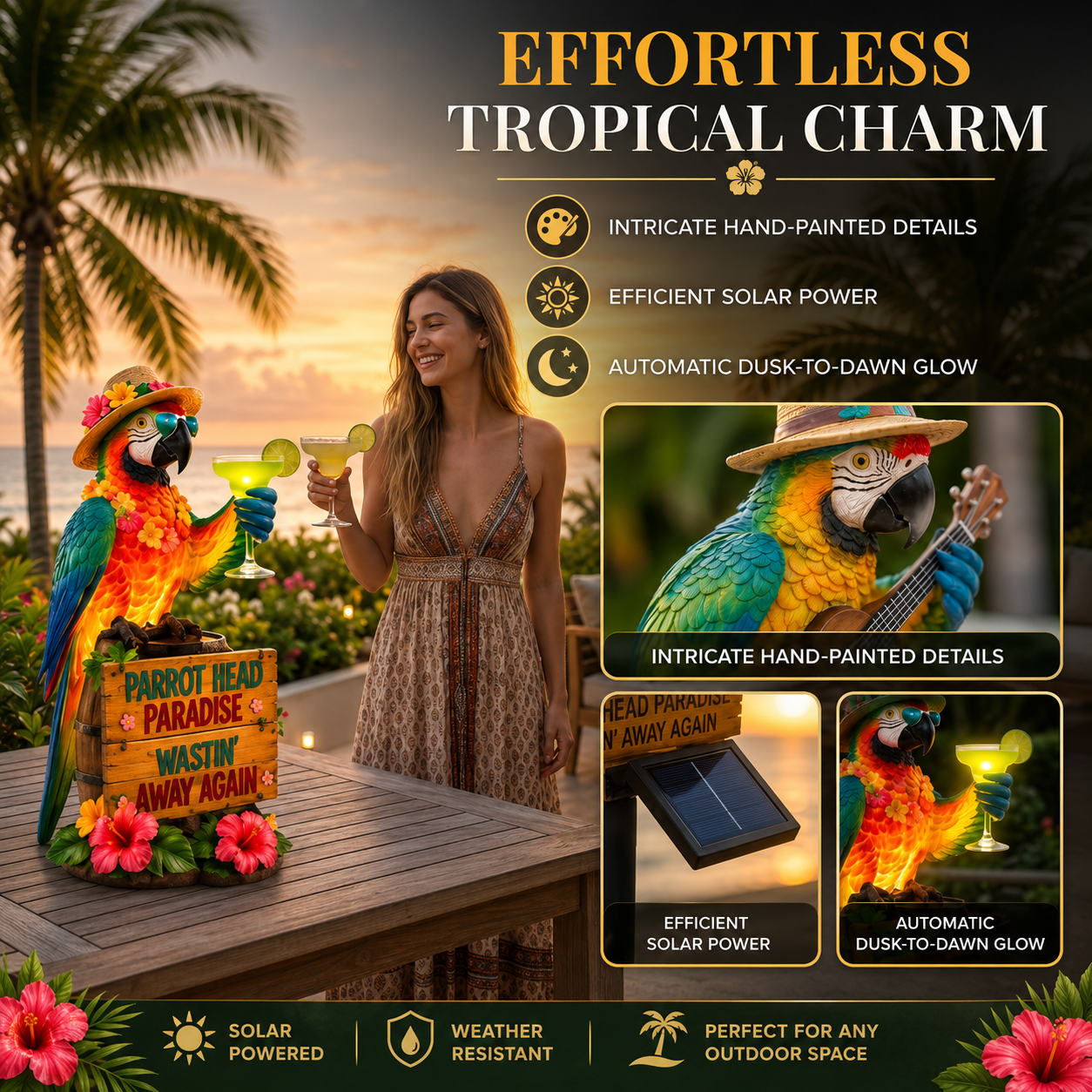 Solar-Powered Waterproof Parrot Paradise Tropical Garden Decorative Light