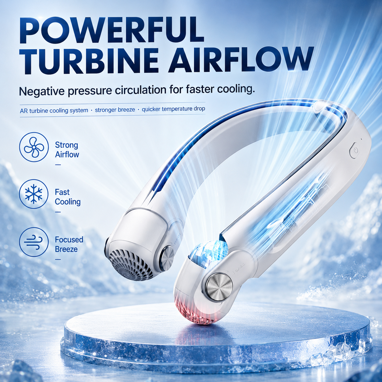 Fast Cooling AR Turbine Neck Fan, Bladeless Design with 3 Speeds