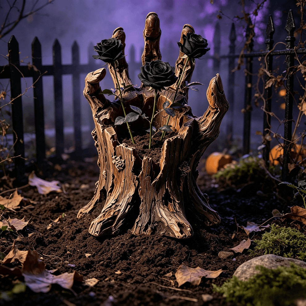 🎃Halloween Wooden Hand Garden Planter Stake – Spooky Driftwood Yard Decor for Plants & Halloween 🕸️