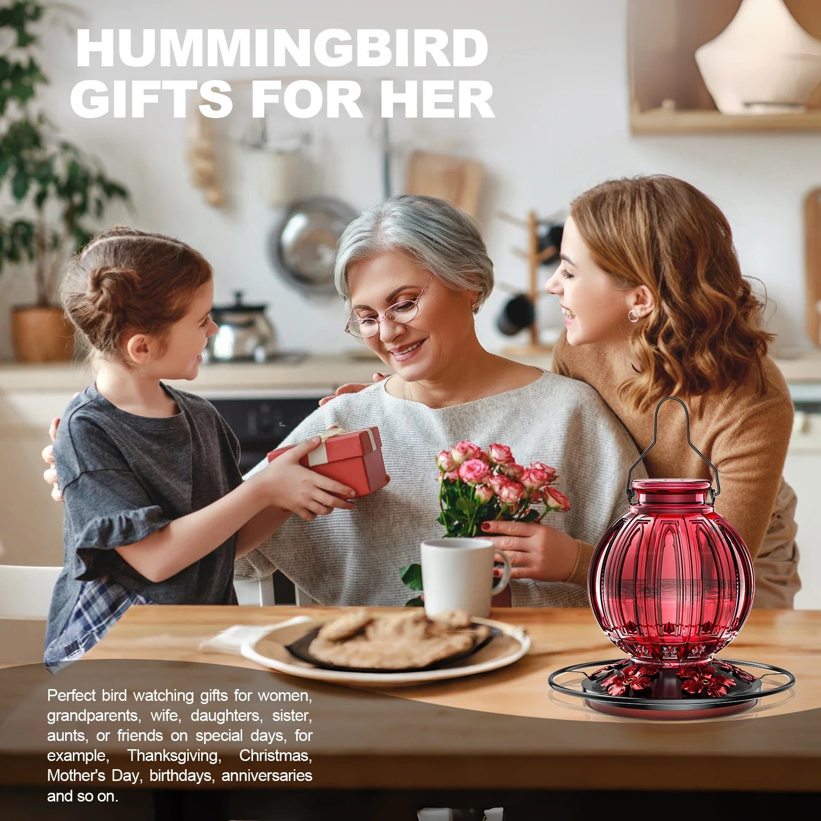⏰Last 4 hours Sale: Save 49%-🐦Glass Hummingbird Feeder for Outdoors Hanging