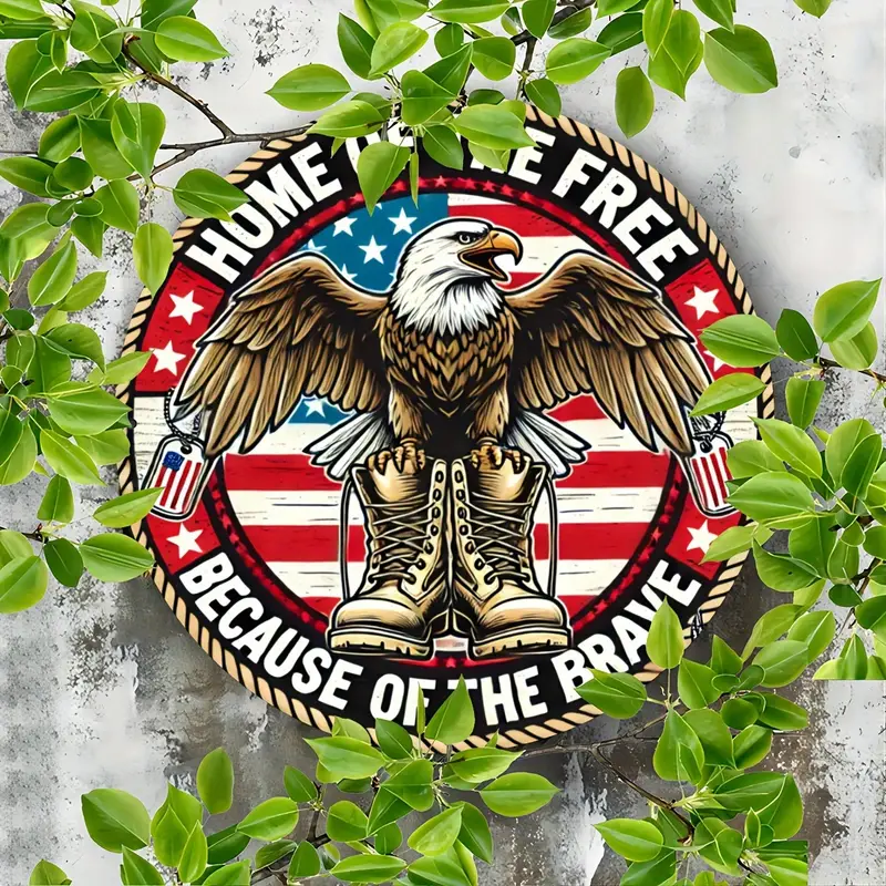 Liberty Circle Door Wreath –8” Patriotic Wooden Sign for 4th of July & Memorial Day