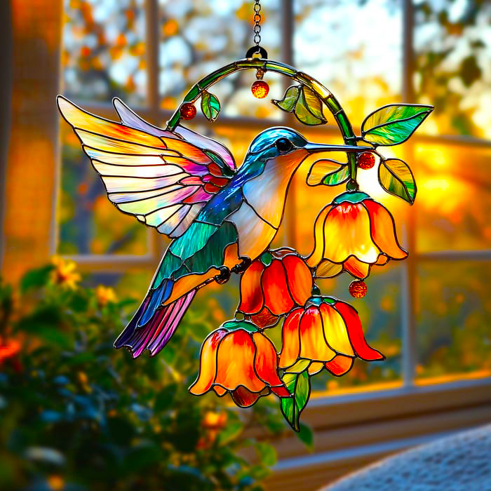 🐦Hummingbird and Bellflower Light Catcher - Gifts for Hummingbird Lovers