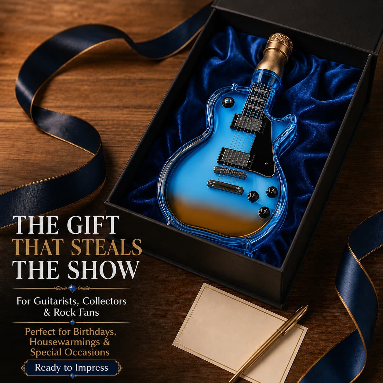 🎸Electric Guitar-Shaped Glass Decanter – Ice-Blue Borosilicate Crystal Art Bottle with Stand