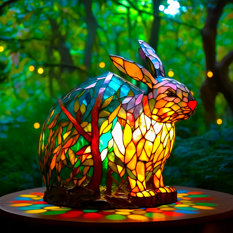 Tiffany Stained Glass Style Forest Bunny Lamp