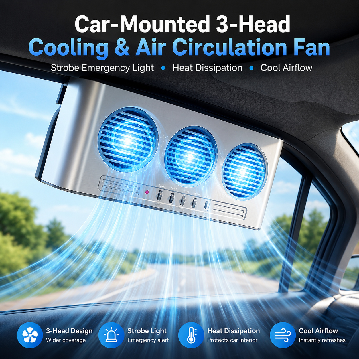 Multi‑Function Car Exhaust Fan with Strobe Light