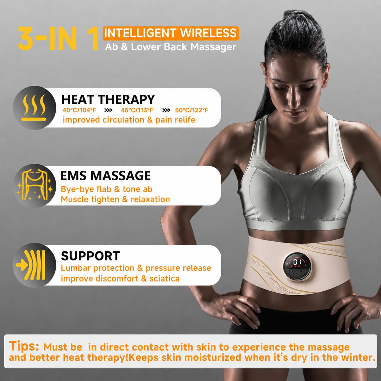 Abdominal Muscle Stimulator Belt for Back Pain Relief, Deep Tissue Relaxation