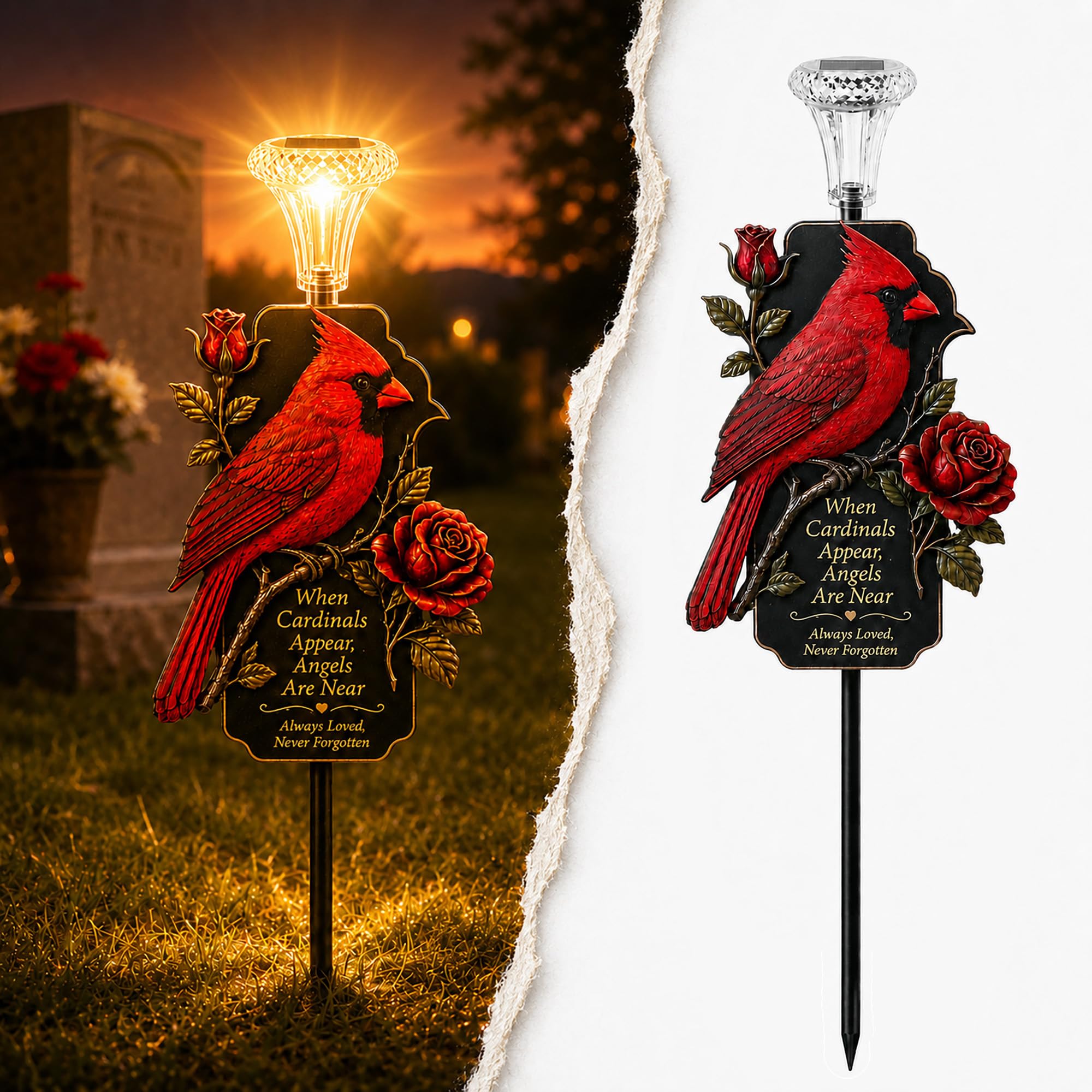 🐦Solar Cardinal Memorial Cemetery Decoration