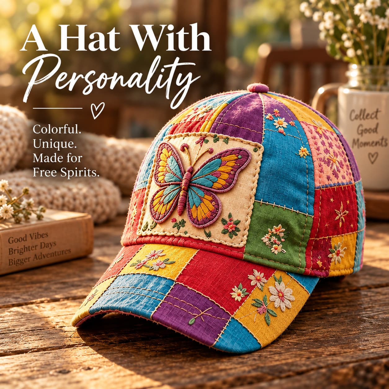 🦋Butterfly Patchwork Embroidered Cap