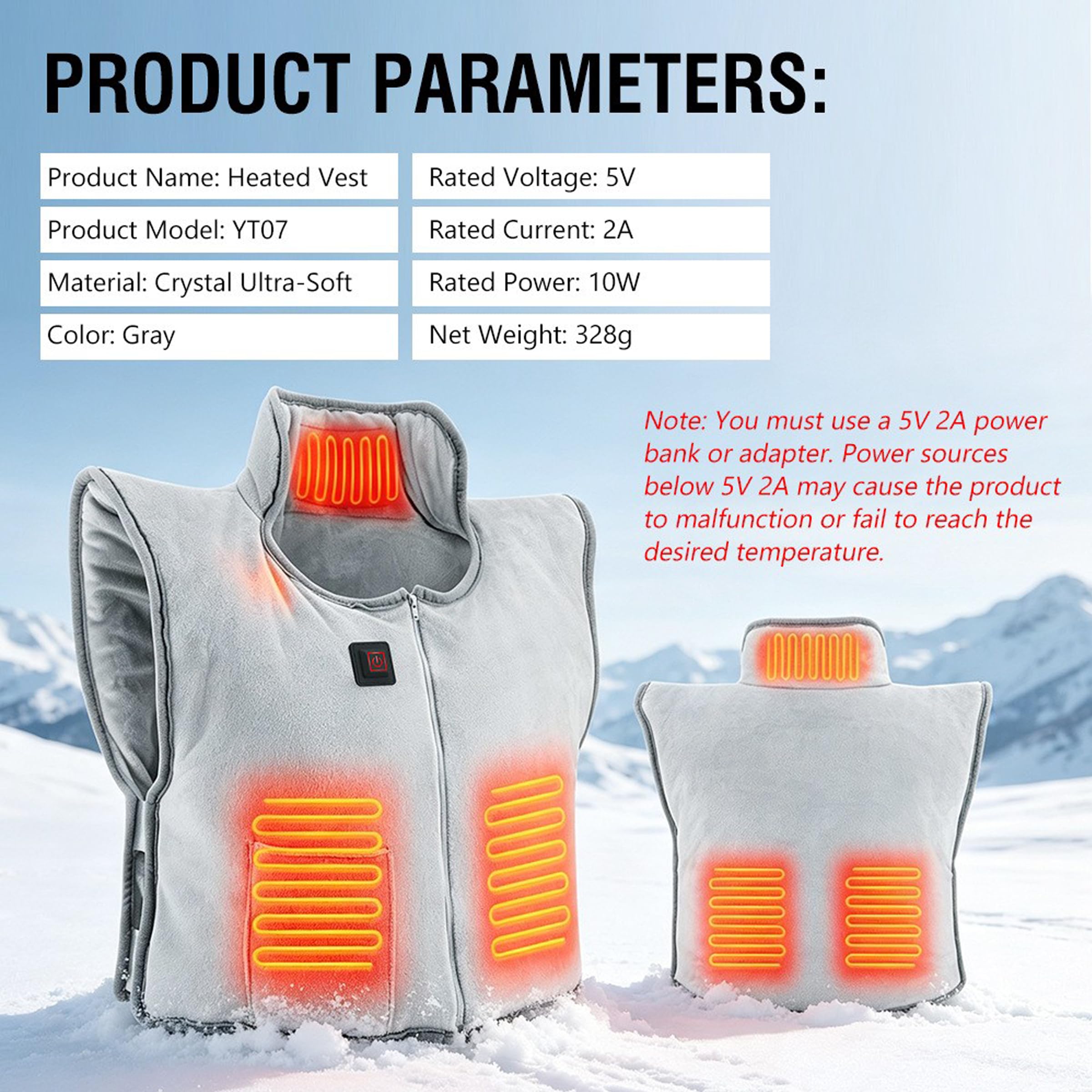 🔥 Wearable Heating Pad Vest – 5-Zone Heated Back & Waist Warmer with 3 Heat Settings