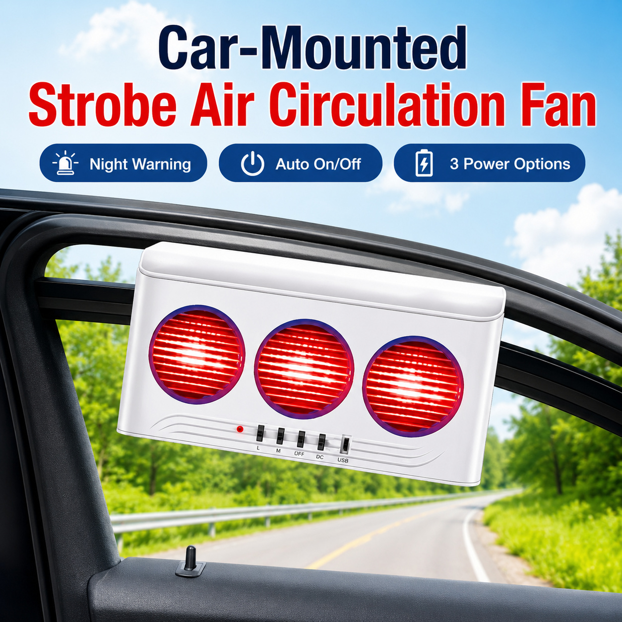 Multi‑Function Car Exhaust Fan with Strobe Light