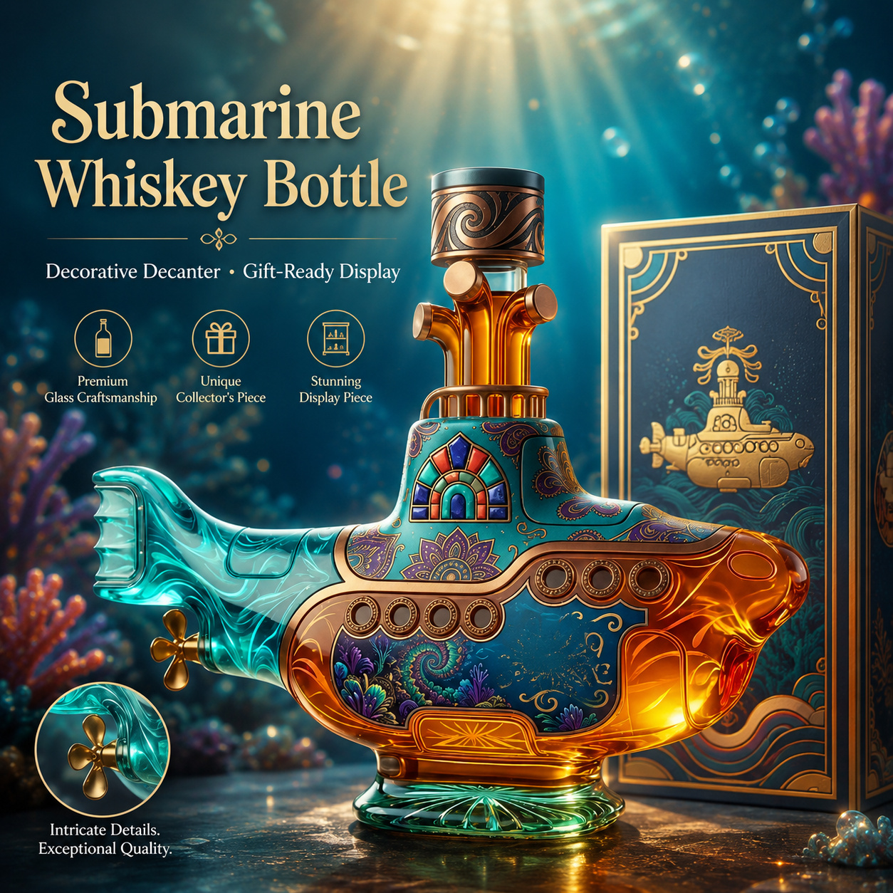 Psychedelic Submarine Whiskey Bottle