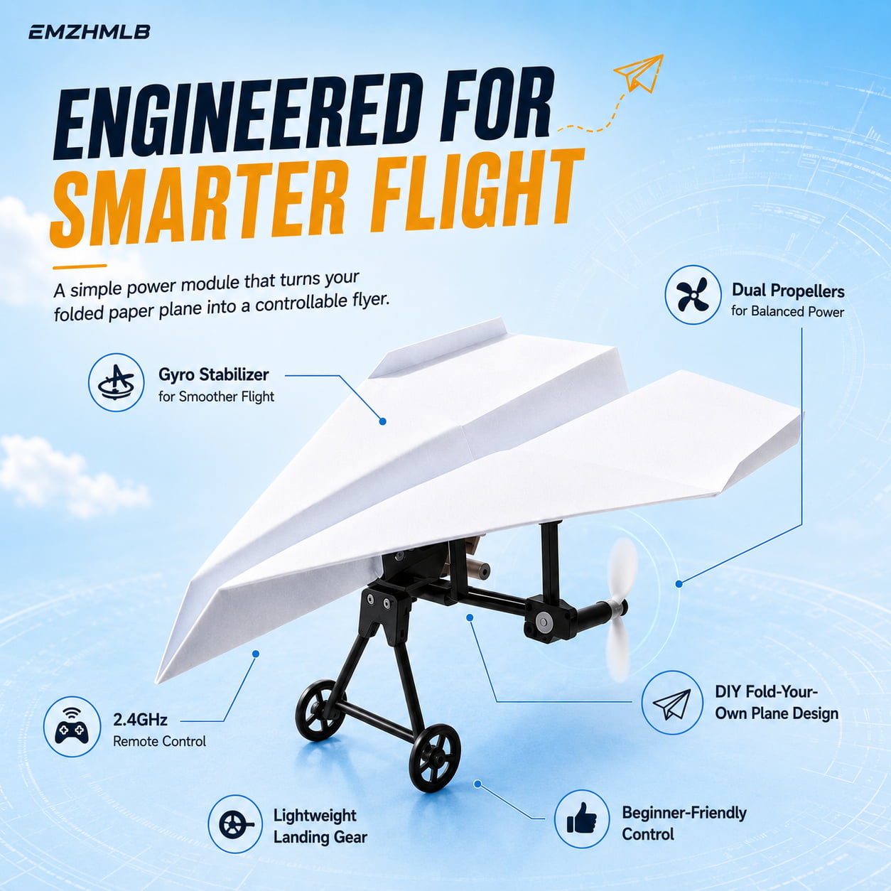RC Paper Airplane Kit with Gyro Stabilizer