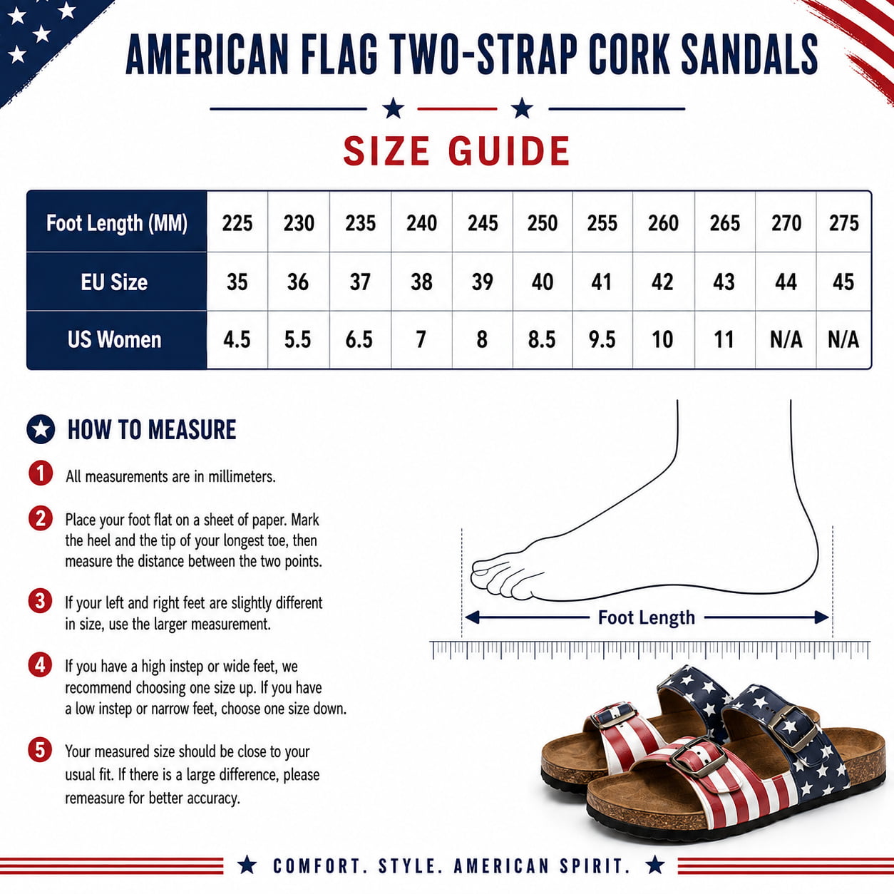 American Flag Two‑Strap Cork Sandals