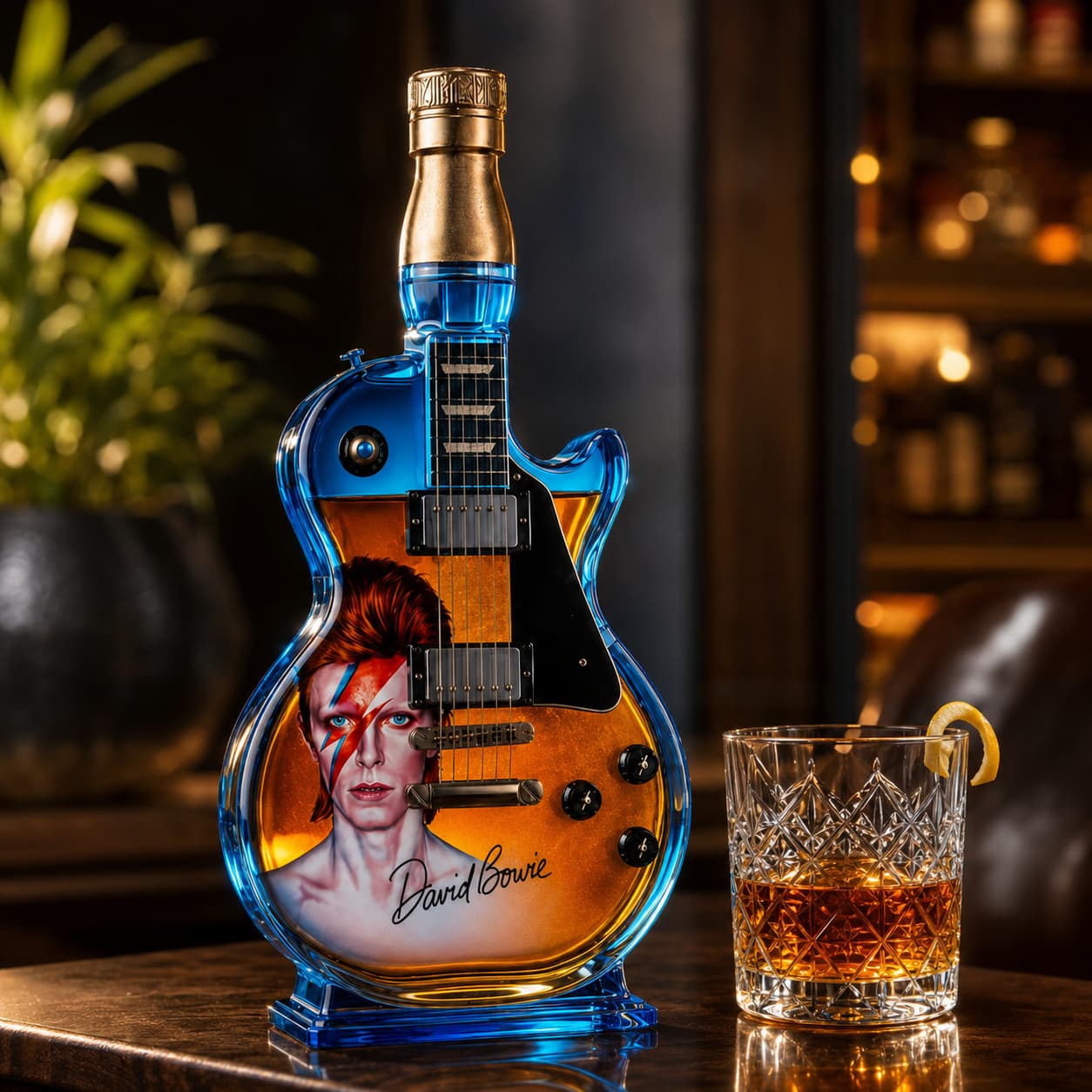 🎸Electric Guitar-Shaped Glass Decanter – Ice-Blue Borosilicate Crystal Art Bottle with Stand