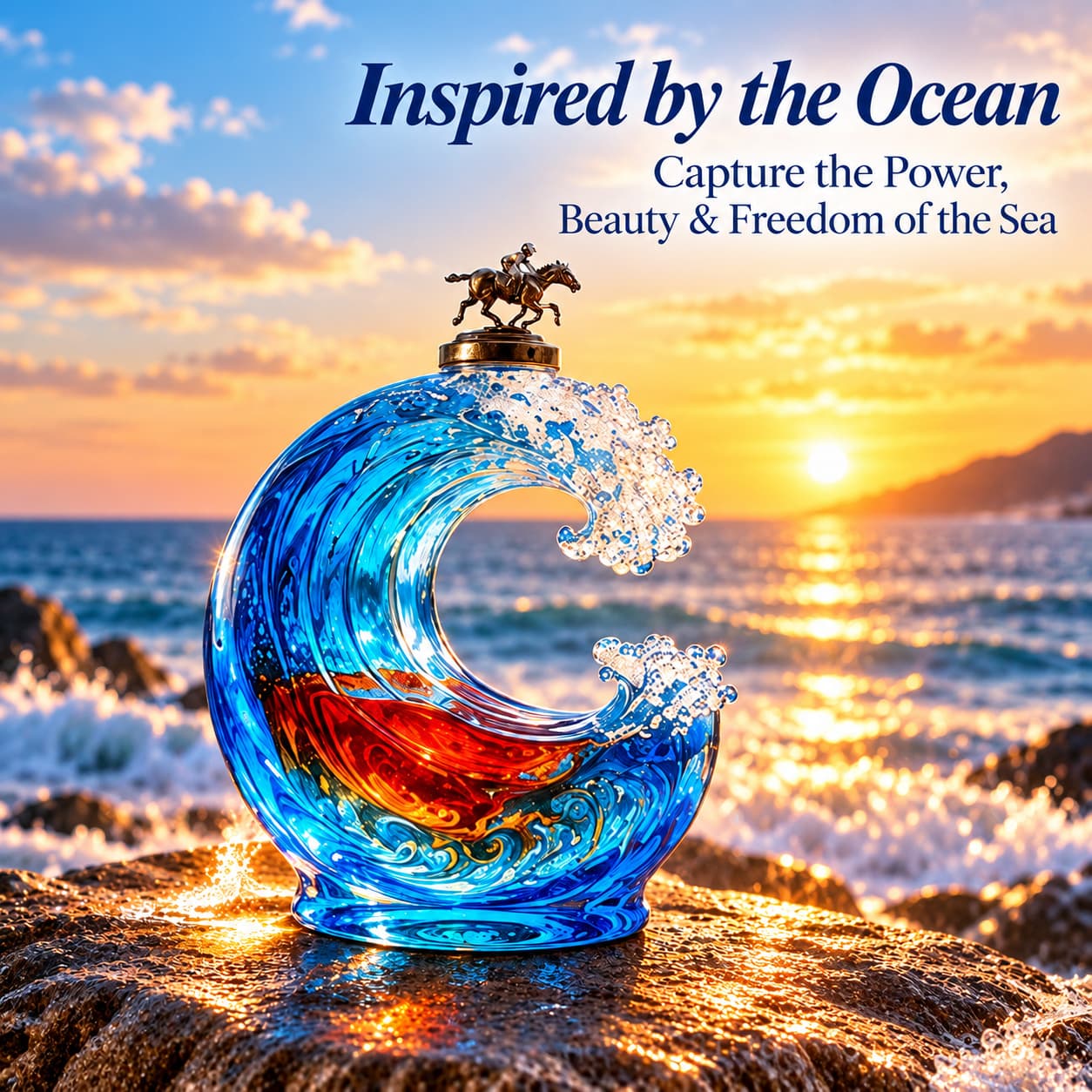 🌊 Ocean Wave Glass Whiskey Bottle