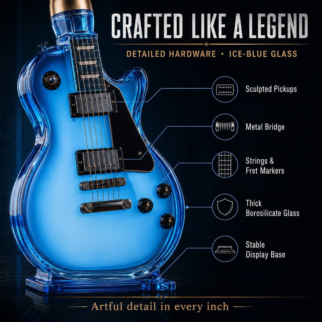 🎸Electric Guitar-Shaped Glass Decanter – Ice-Blue Borosilicate Crystal Art Bottle with Stand