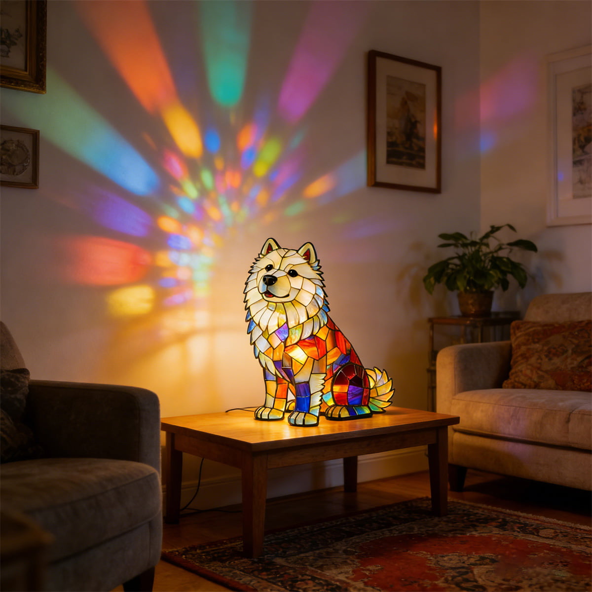 Stained Glass Puppy Night Light · A Warm Glow of Joy