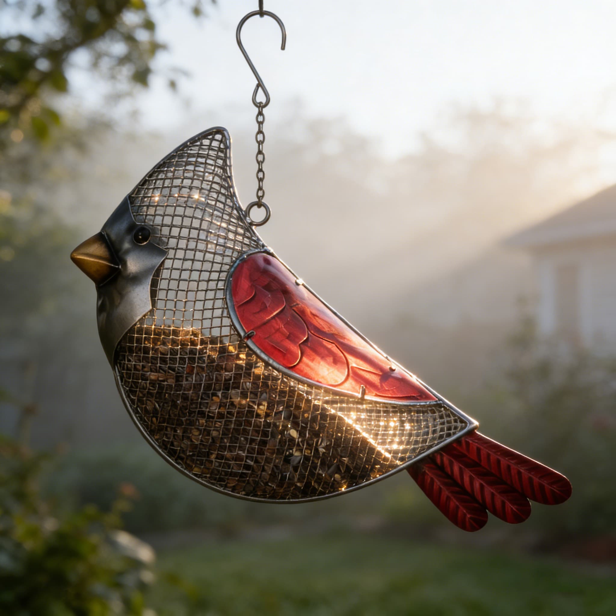 Cardinal Metal Mesh Bird Feeder