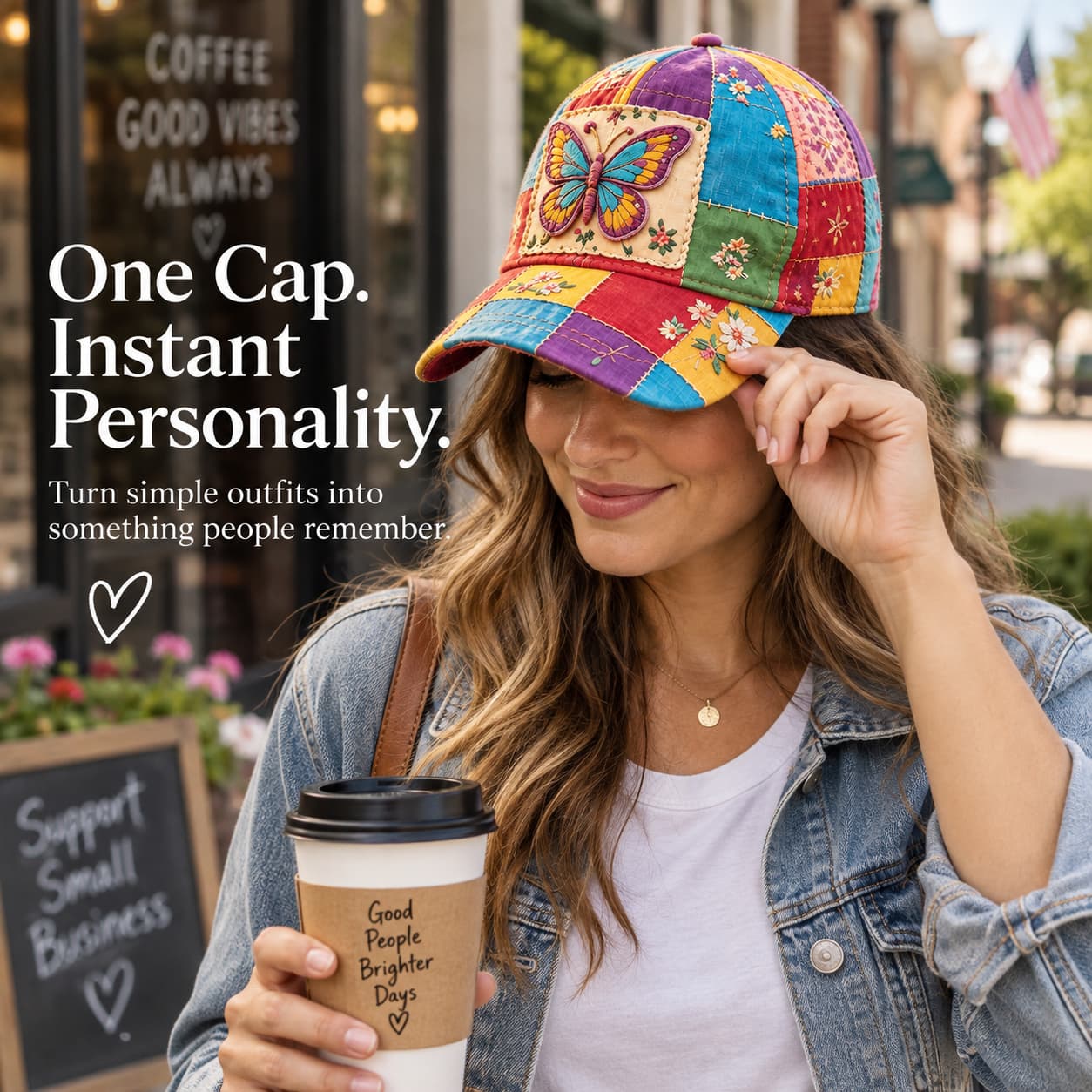 🦋Butterfly Patchwork Embroidered Cap