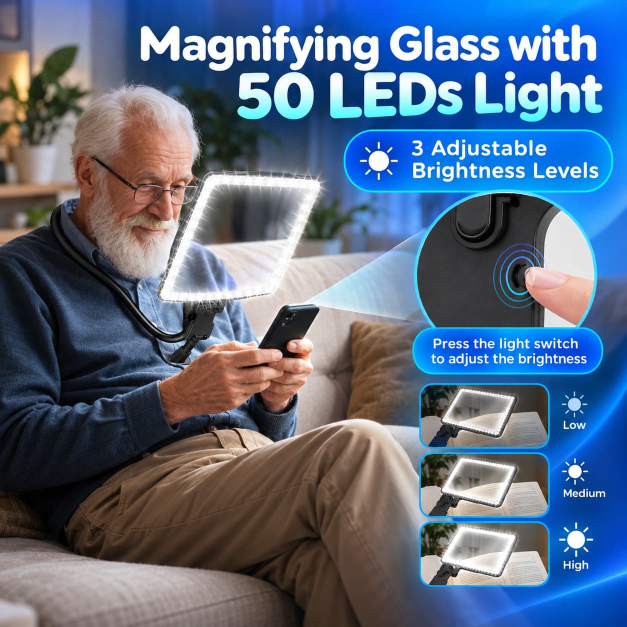 🔍Hands-Free Magnifying Glass With LED Light