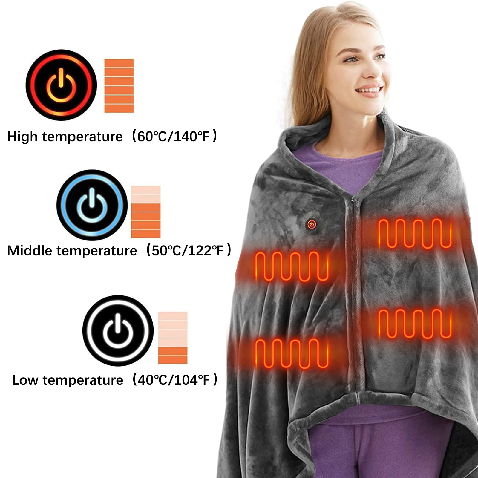 [Copy]Portable Soft Zipper Electric Heated Blanket Shawl