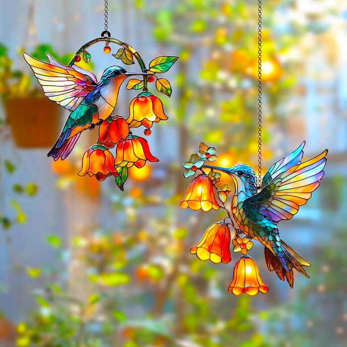 🐦Hummingbird and Bellflower Light Catcher - Gifts for Hummingbird Lovers