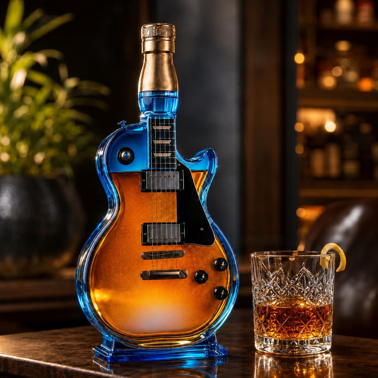 🎸Electric Guitar-Shaped Glass Decanter – Ice-Blue Borosilicate Crystal Art Bottle with Stand