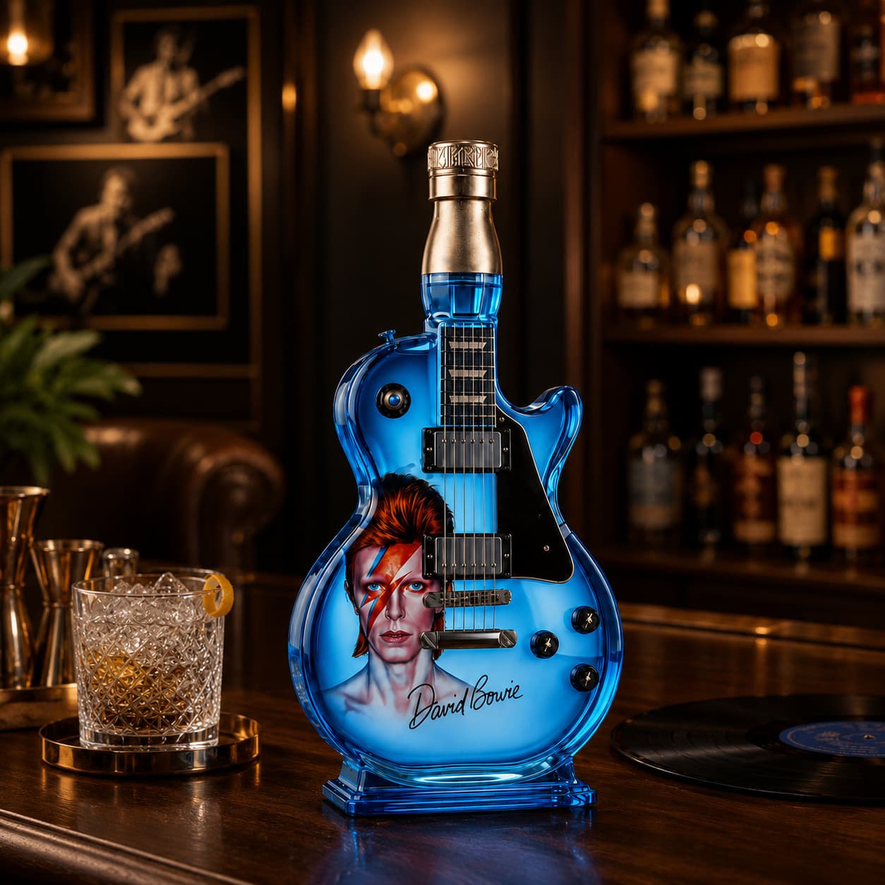 🎸Electric Guitar-Shaped Glass Decanter – Ice-Blue Borosilicate Crystal Art Bottle with Stand