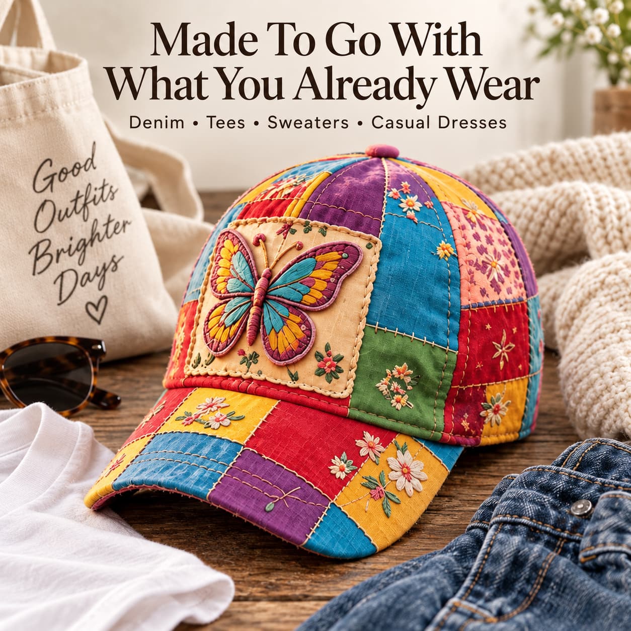 🦋Butterfly Patchwork Embroidered Cap