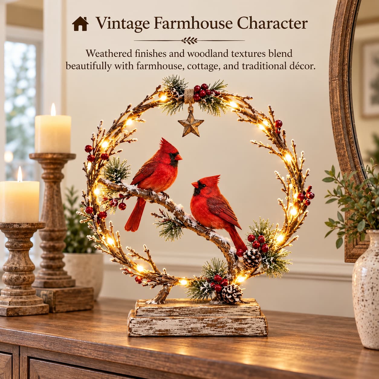 🔥Last Day 60% OFF -Lighted Cardinal Tabletop Decor