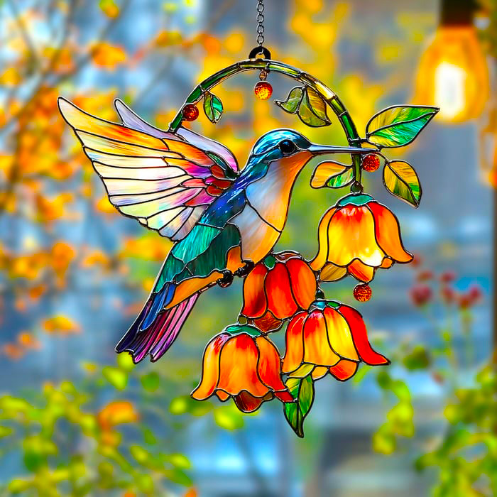 🐦Hummingbird and Bellflower Light Catcher - Gifts for Hummingbird Lovers