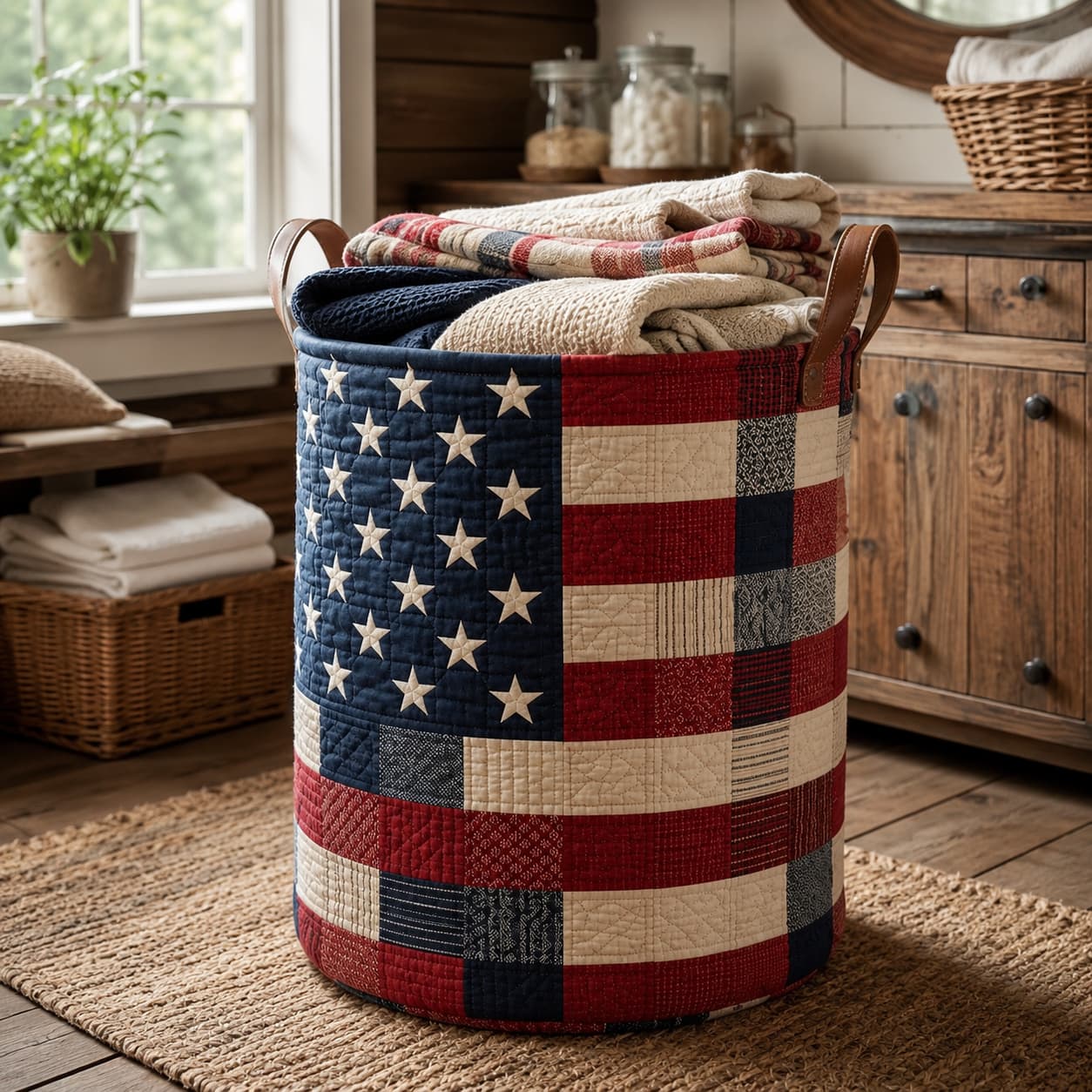 USA 250th Anniversary Quilted Laundry Basket