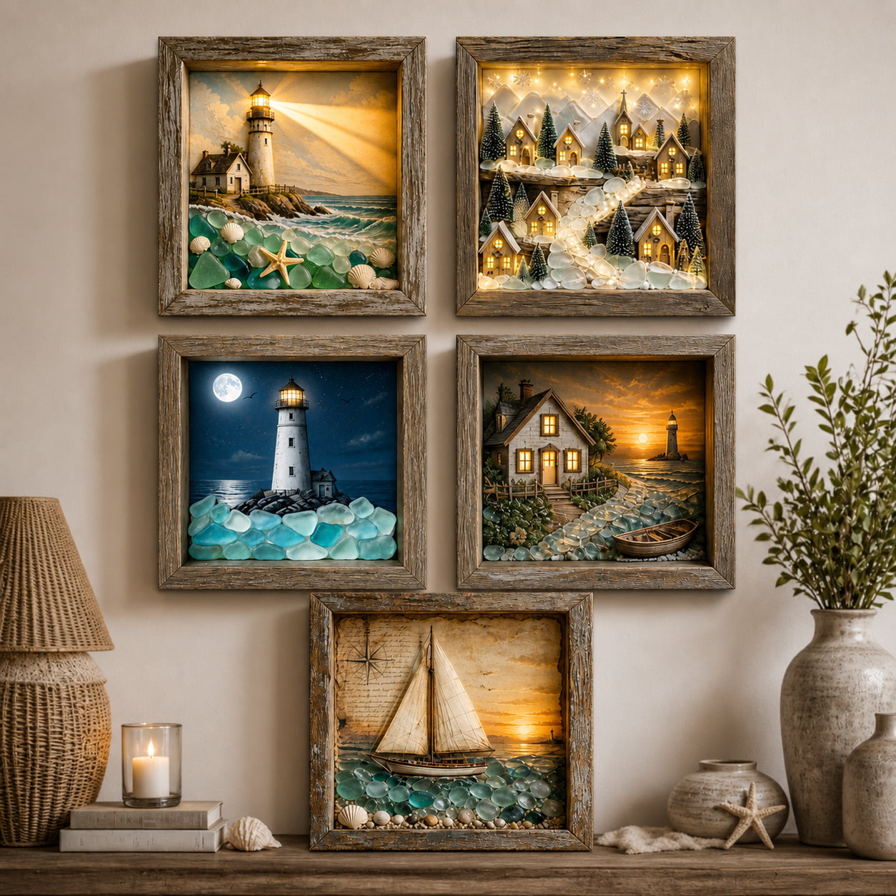 🎁Last Day 50% OFF -🔥💝Coastal Lighthouse Sea Glass Shadow Box Night Light