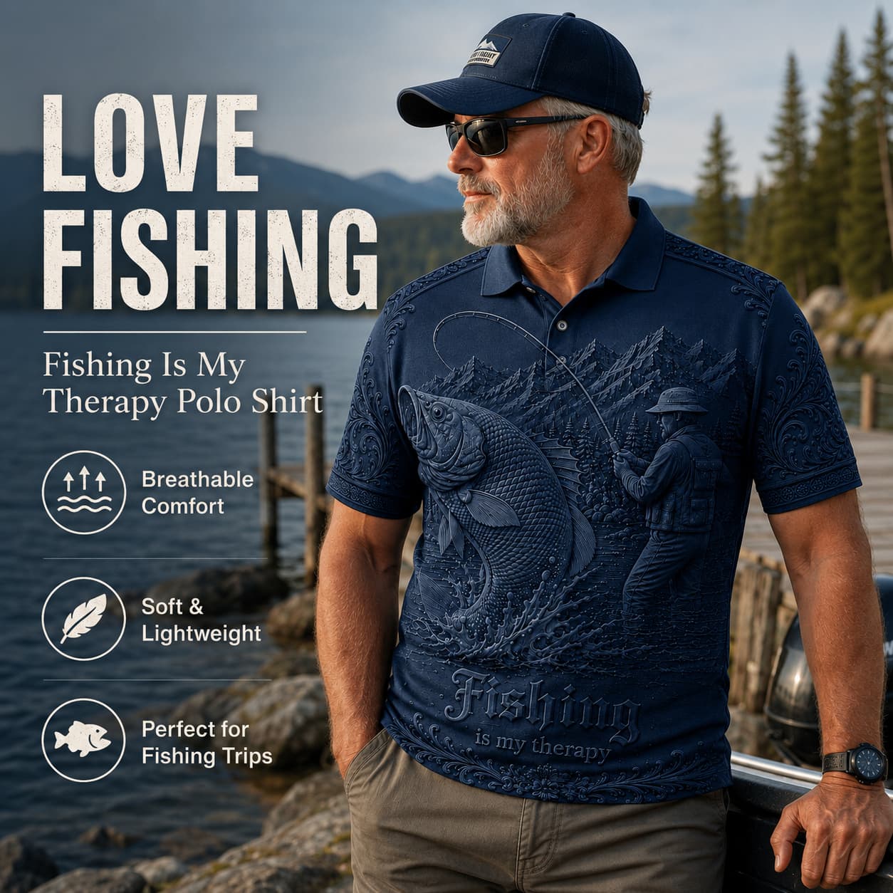 🎣Love Fishing, Fishing Is My Therapy Fishing Polo Shirt