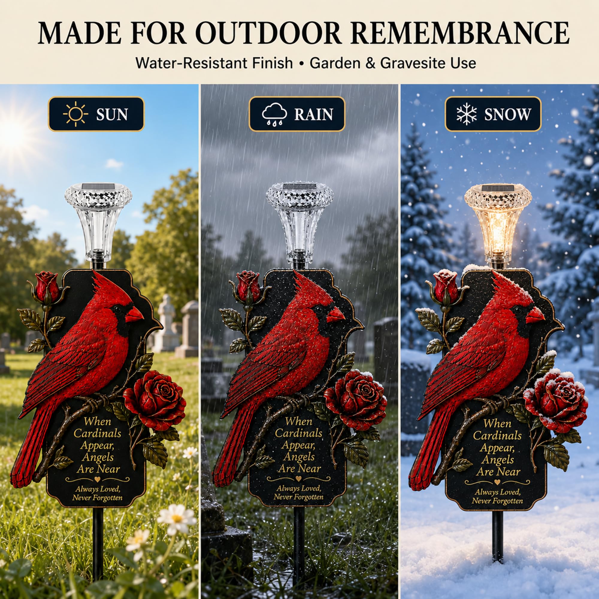 🐦Solar Cardinal Memorial Cemetery Decoration