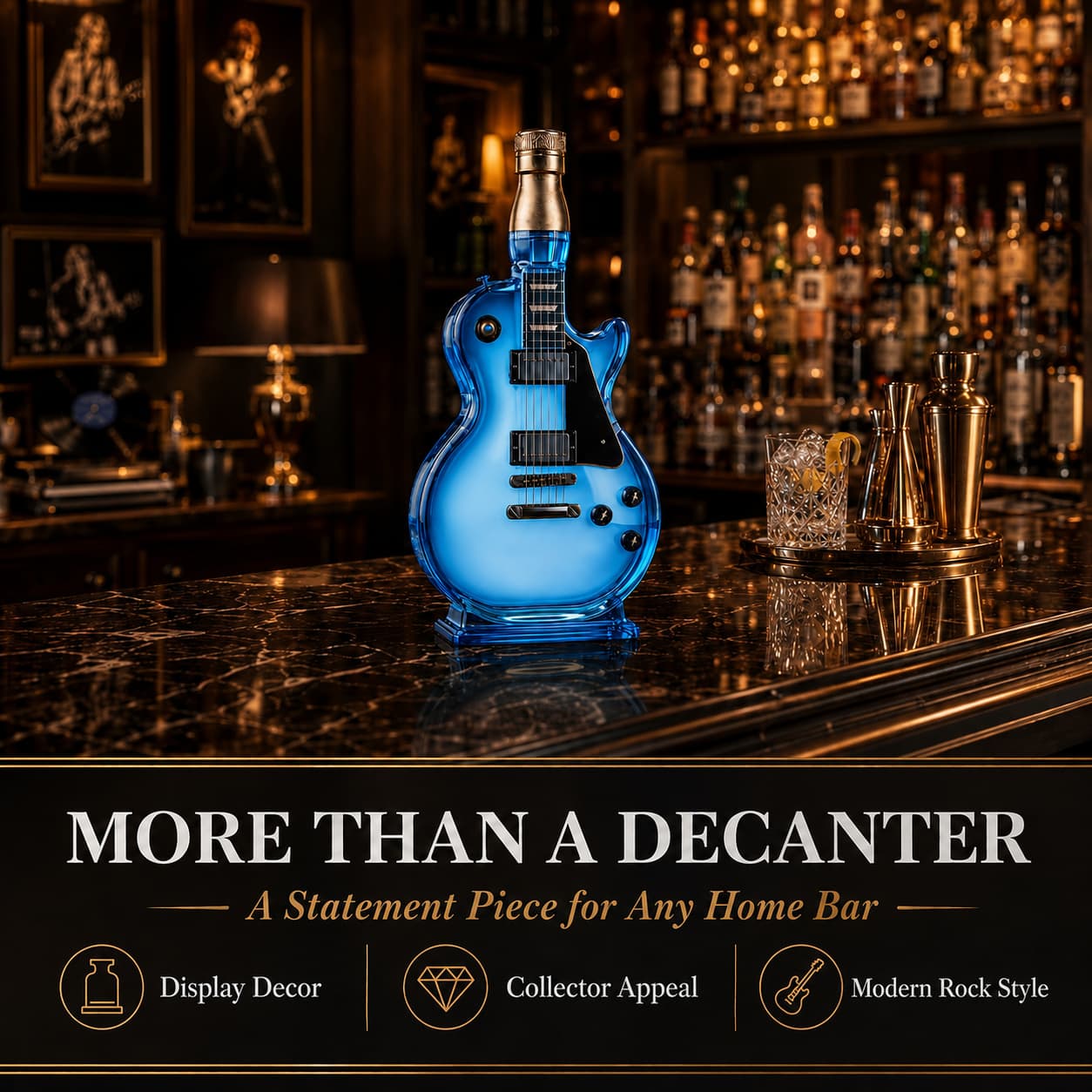 🎸Electric Guitar-Shaped Glass Decanter – Ice-Blue Borosilicate Crystal Art Bottle with Stand