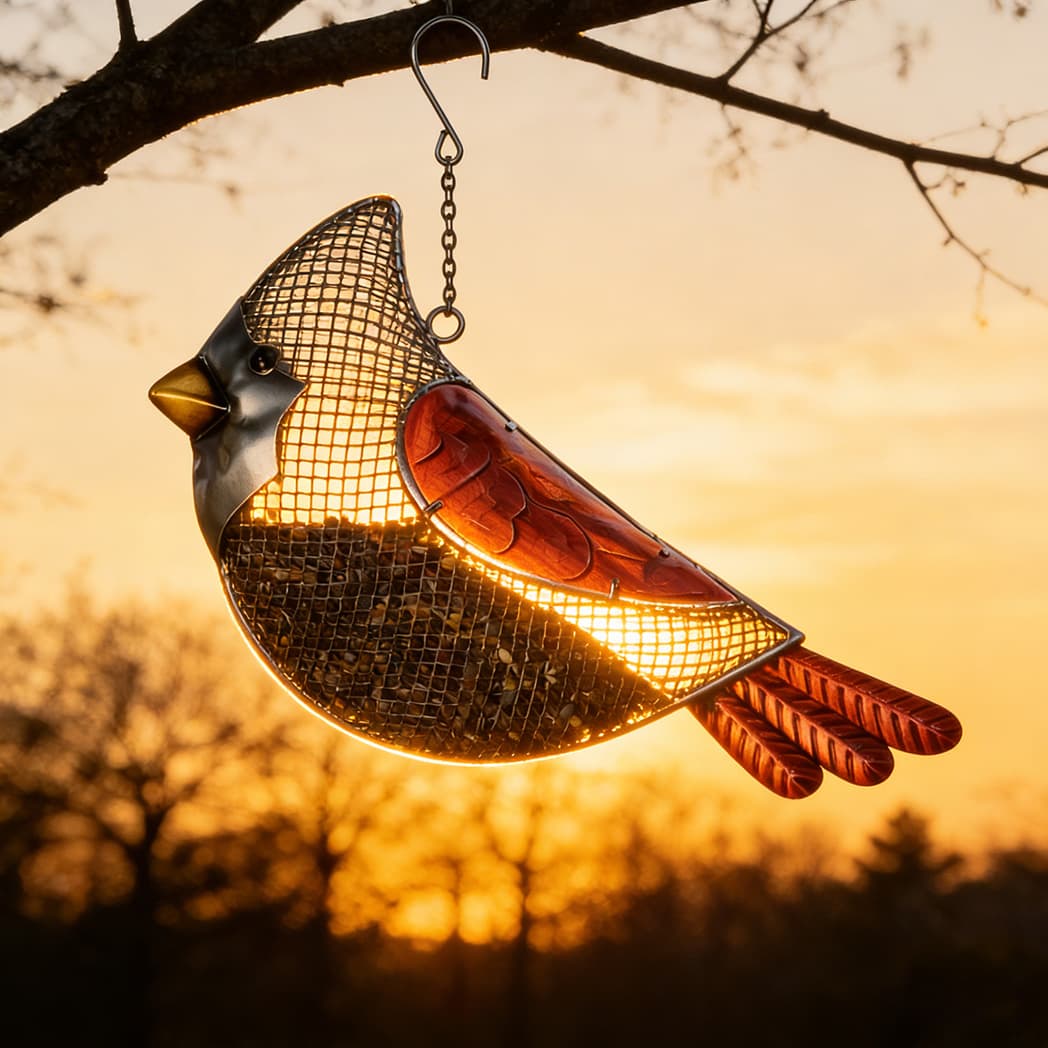 Cardinal Metal Mesh Bird Feeder