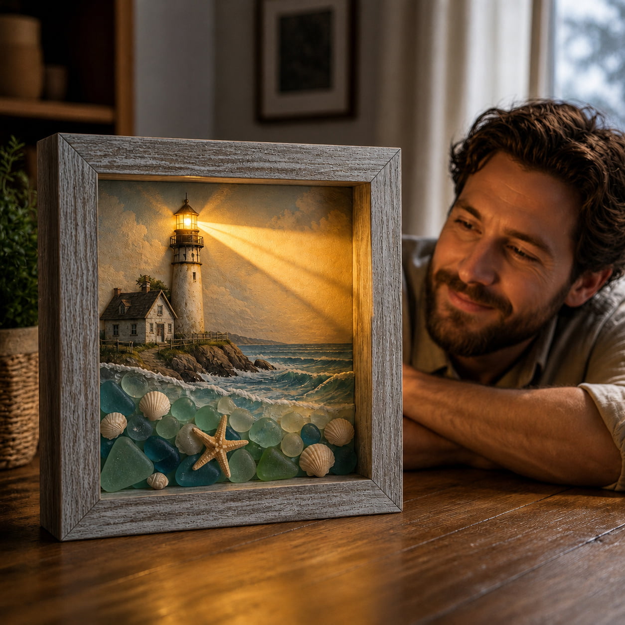 🎁Last Day 50% OFF -🔥💝Coastal Lighthouse Sea Glass Shadow Box Night Light