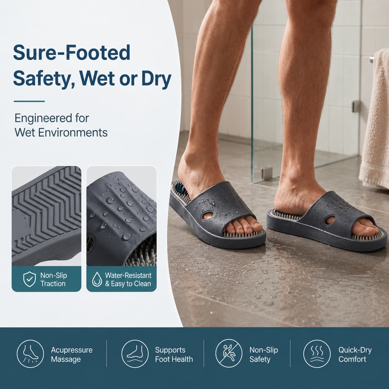 👣Acupressure Massage Shoes – Non-Slip Bath Slippers, Plantar Fasciitis Relief Sandals