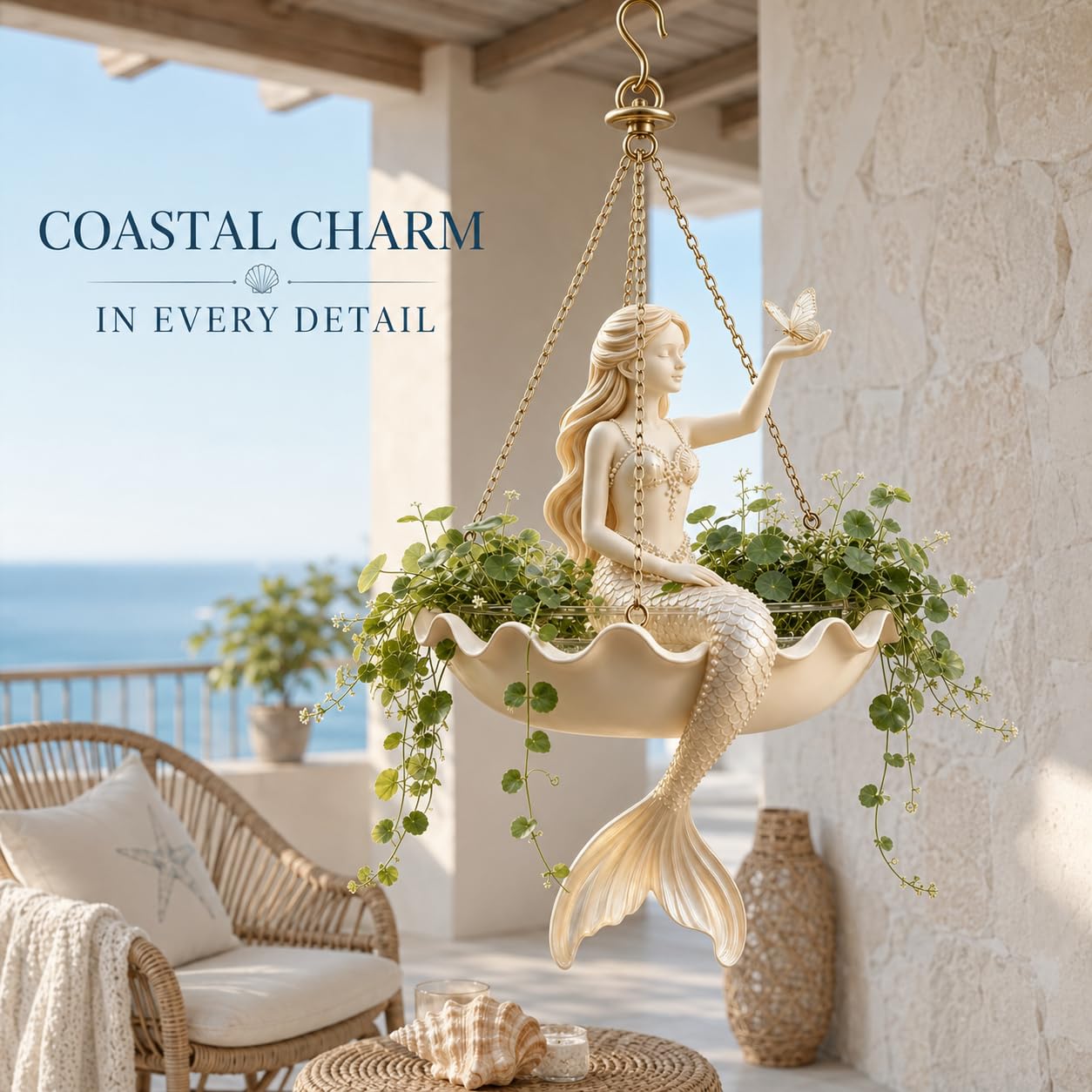🧜‍♀️ A Mermaid in Your Garden — Hand-Painted Hanging Planter with Coastal Charm