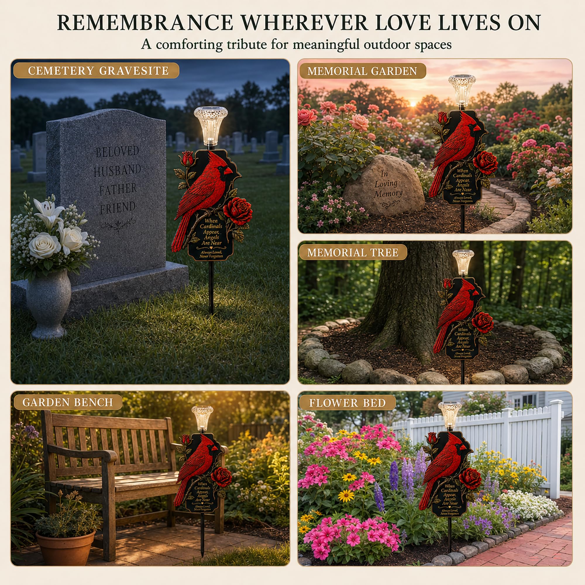 🐦Solar Cardinal Memorial Cemetery Decoration