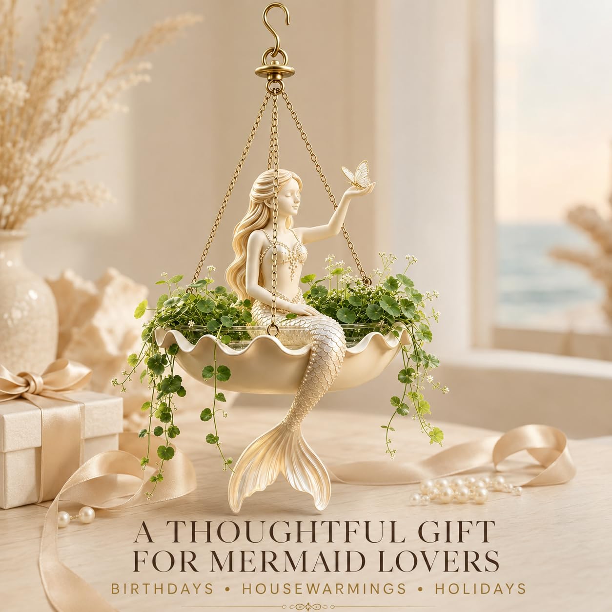 🧜‍♀️ A Mermaid in Your Garden — Hand-Painted Hanging Planter with Coastal Charm