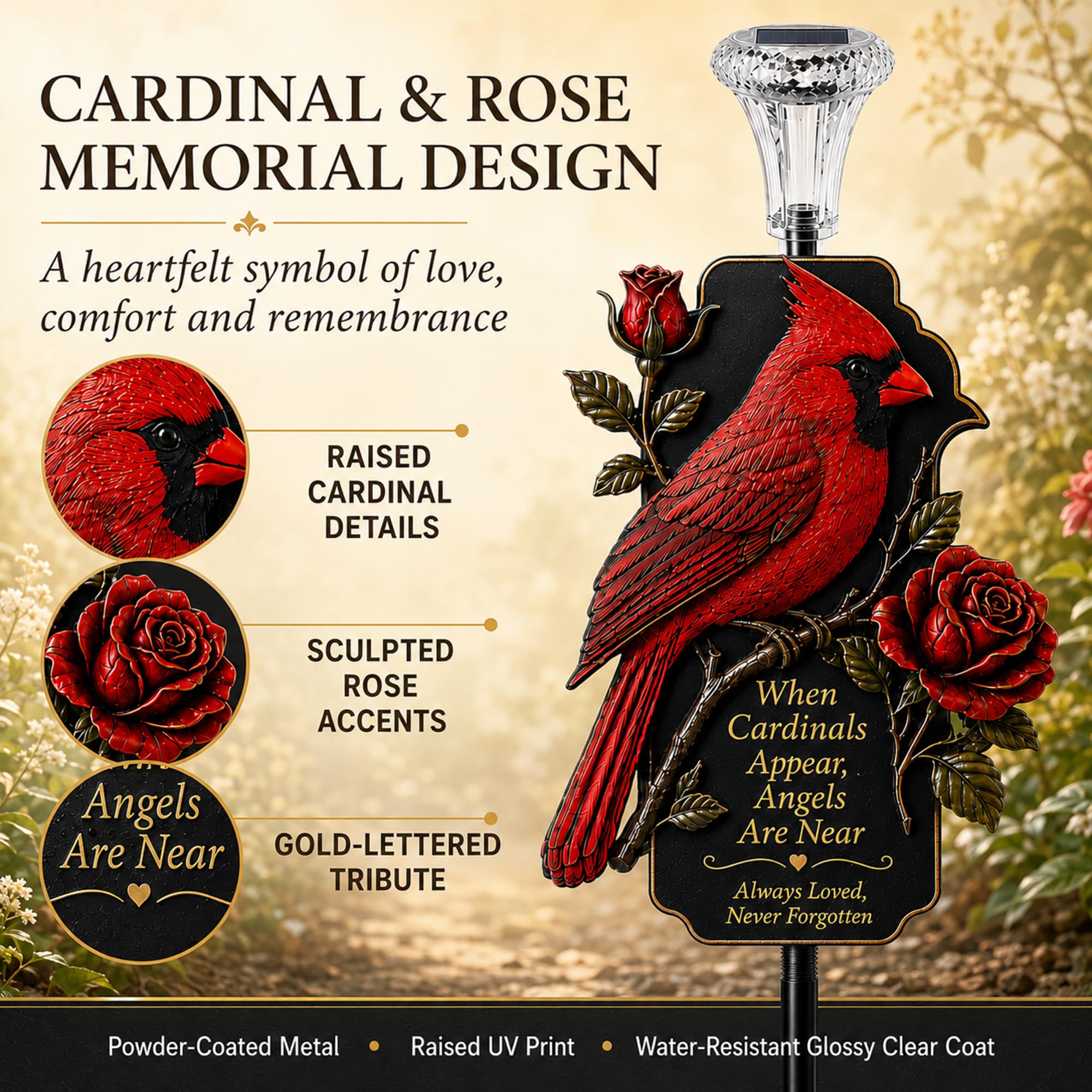 🐦Solar Cardinal Memorial Cemetery Decoration
